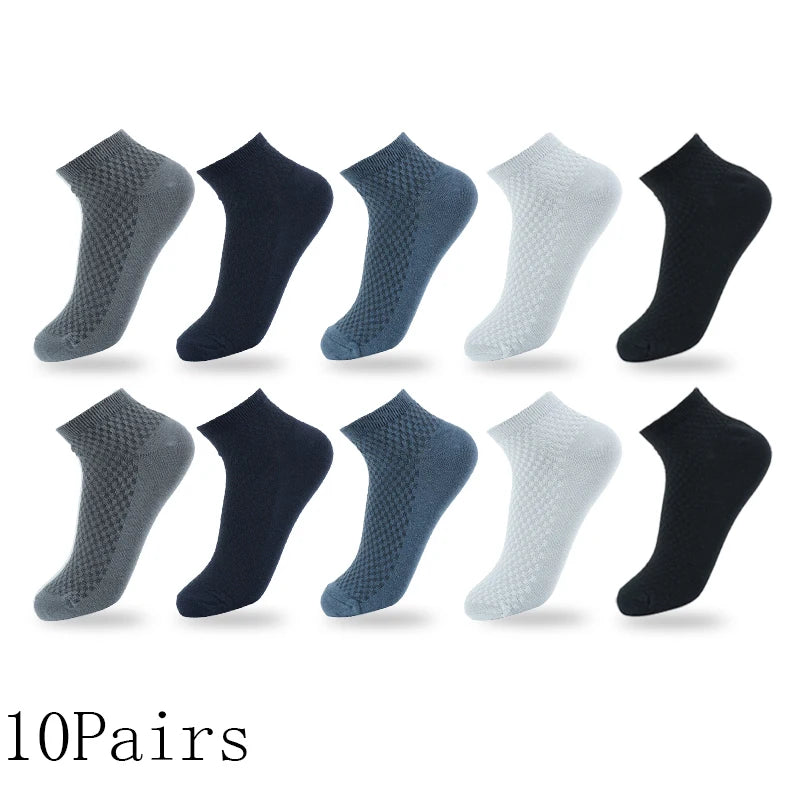 Mens Business Socks - 10 Pairs Black Deodorant Breathable Short Solid Color - ZOOMNSTORE