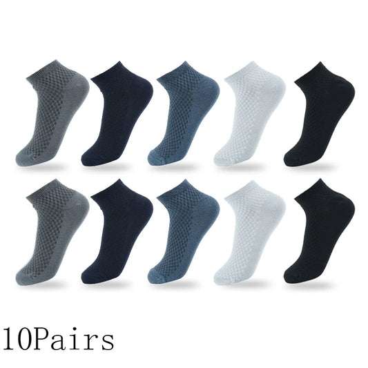 Mens Business Socks - 10 Pairs Black Deodorant Breathable Short Solid Color - ZOOMNSTORE