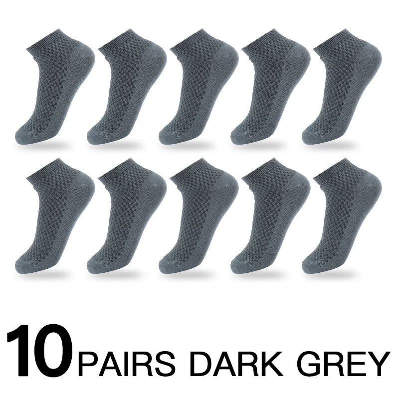 Mens Business Socks - 10 Pairs Black Deodorant Breathable Short Solid Color - ZOOMNSTORE
