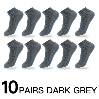 Mens Business Socks - 10 Pairs Black Deodorant Breathable Short Solid Color - ZOOMNSTORE