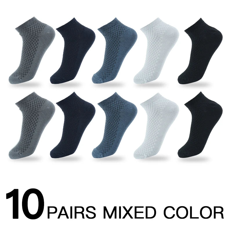 Mens Business Socks - 10 Pairs Black Deodorant Breathable Short Solid Color - ZOOMNSTORE