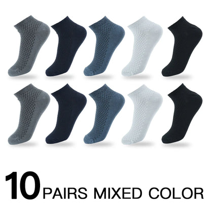 Mens Business Socks - 10 Pairs Black Deodorant Breathable Short Solid Color - ZOOMNSTORE