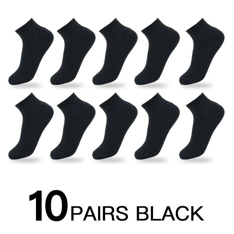 Mens Business Socks - 10 Pairs Black Deodorant Breathable Short Solid Color - ZOOMNSTORE