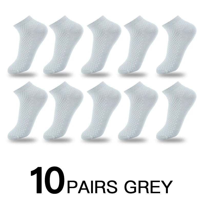 Mens Business Socks - 10 Pairs Black Deodorant Breathable Short Solid Color - ZOOMNSTORE