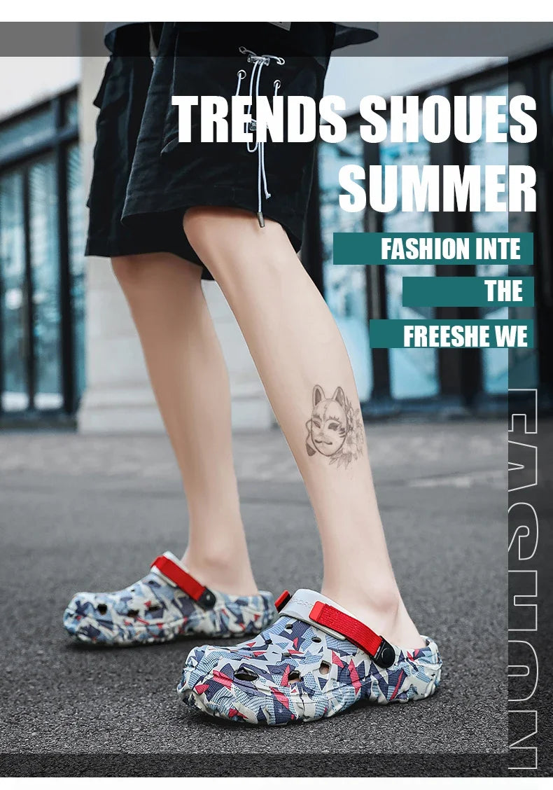 Men's Camo Clogs - Comfortable Garden Shoes With Buckle Strap | Big Size Sandals - ZOOMNSTORE