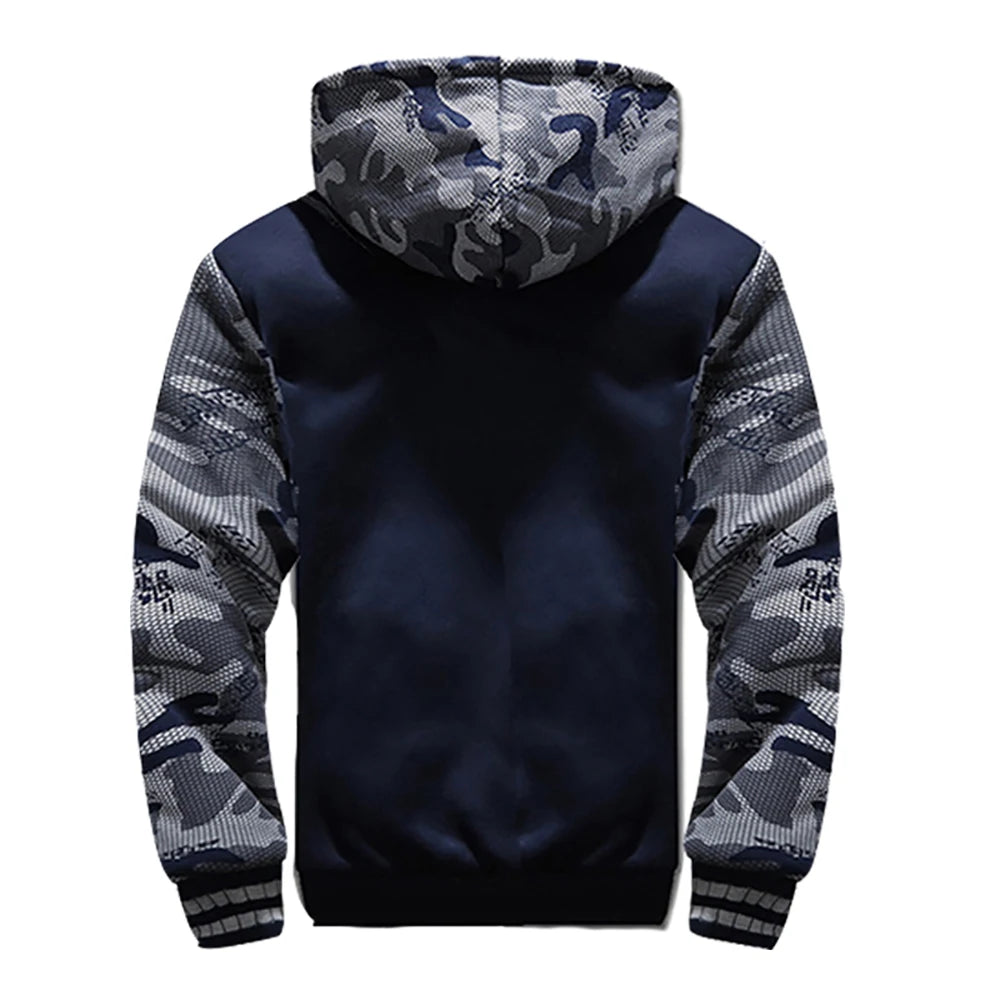 Mens Camouflage Winter Jacket - Thick Fleece Long Sleeve Coat - ZOOMNSTORE