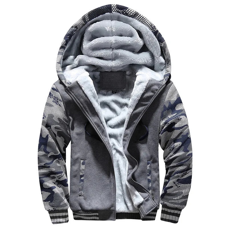 Mens Camouflage Winter Jacket - Thick Fleece Long Sleeve Coat - ZOOMNSTORE