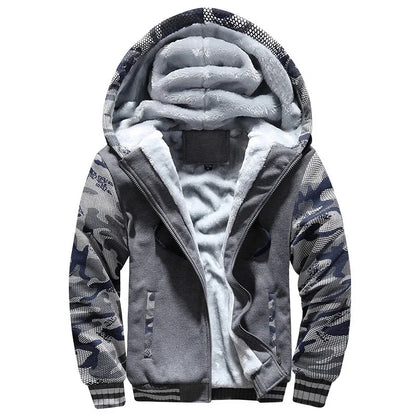 Mens Camouflage Winter Jacket - Thick Fleece Long Sleeve Coat - ZOOMNSTORE