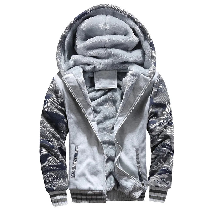 Mens Camouflage Winter Jacket - Thick Fleece Long Sleeve Coat - ZOOMNSTORE
