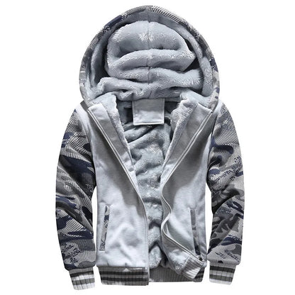 Mens Camouflage Winter Jacket - Thick Fleece Long Sleeve Coat - ZOOMNSTORE