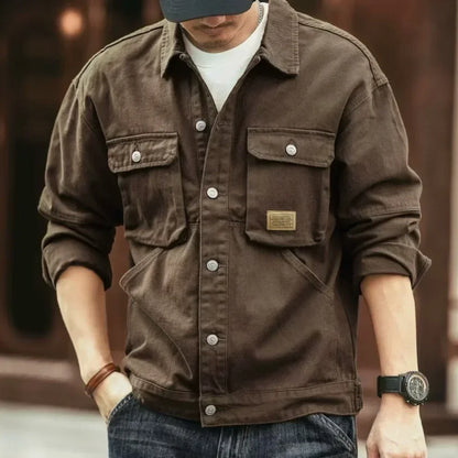 2024 Spring and Autumn Fashion Trend Solid Color Cargo Jacket Men's Casual Loose Comfortable High Quality Plus-Size Denim Coat - ZOOMNSTORE