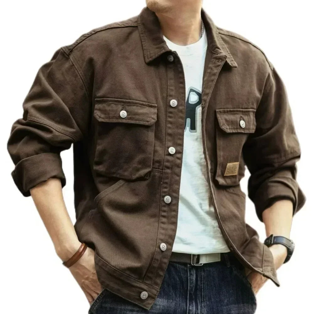 2024 Spring and Autumn Fashion Trend Solid Color Cargo Jacket Men's Casual Loose Comfortable High Quality Plus-Size Denim Coat - ZOOMNSTORE