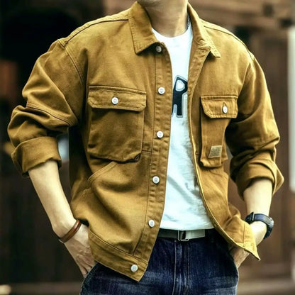 2024 Spring and Autumn Fashion Trend Solid Color Cargo Jacket Men's Casual Loose Comfortable High Quality Plus-Size Denim Coat - ZOOMNSTORE