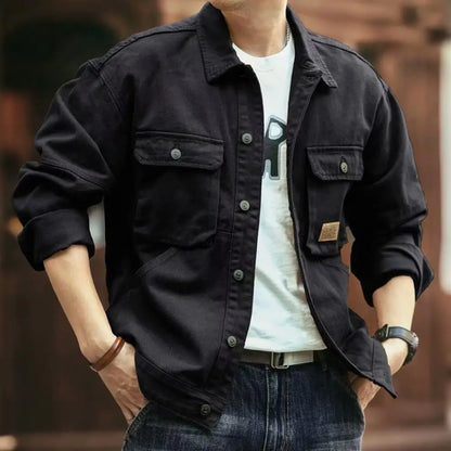 2024 Spring and Autumn Fashion Trend Solid Color Cargo Jacket Men's Casual Loose Comfortable High Quality Plus-Size Denim Coat - ZOOMNSTORE