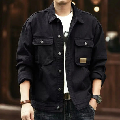 2024 Spring and Autumn Fashion Trend Solid Color Cargo Jacket Men's Casual Loose Comfortable High Quality Plus-Size Denim Coat - ZOOMNSTORE