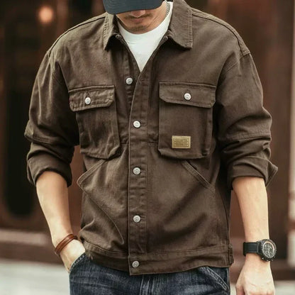 2024 Spring and Autumn Fashion Trend Solid Color Cargo Jacket Men's Casual Loose Comfortable High Quality Plus-Size Denim Coat - ZOOMNSTORE
