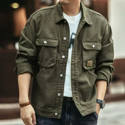 2024 Spring and Autumn Fashion Trend Solid Color Cargo Jacket Men's Casual Loose Comfortable High Quality Plus-Size Denim Coat - ZOOMNSTORE