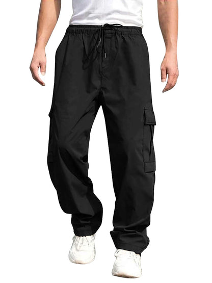 Men's Cargo Pants - Loose Fit Drawstring Waist Casual Workwear Trousers With Multi Pockets - ZOOMNSTORE
