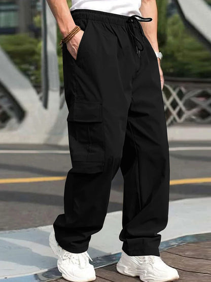 Men's Cargo Pants - Loose Fit Drawstring Waist Casual Workwear Trousers With Multi Pockets - ZOOMNSTORE