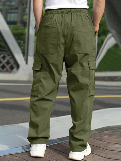 Men's Cargo Pants - Loose Fit Drawstring Waist Casual Workwear Trousers With Multi Pockets - ZOOMNSTORE