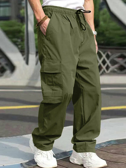Men's Cargo Pants - Loose Fit Drawstring Waist Casual Workwear Trousers With Multi Pockets - ZOOMNSTORE