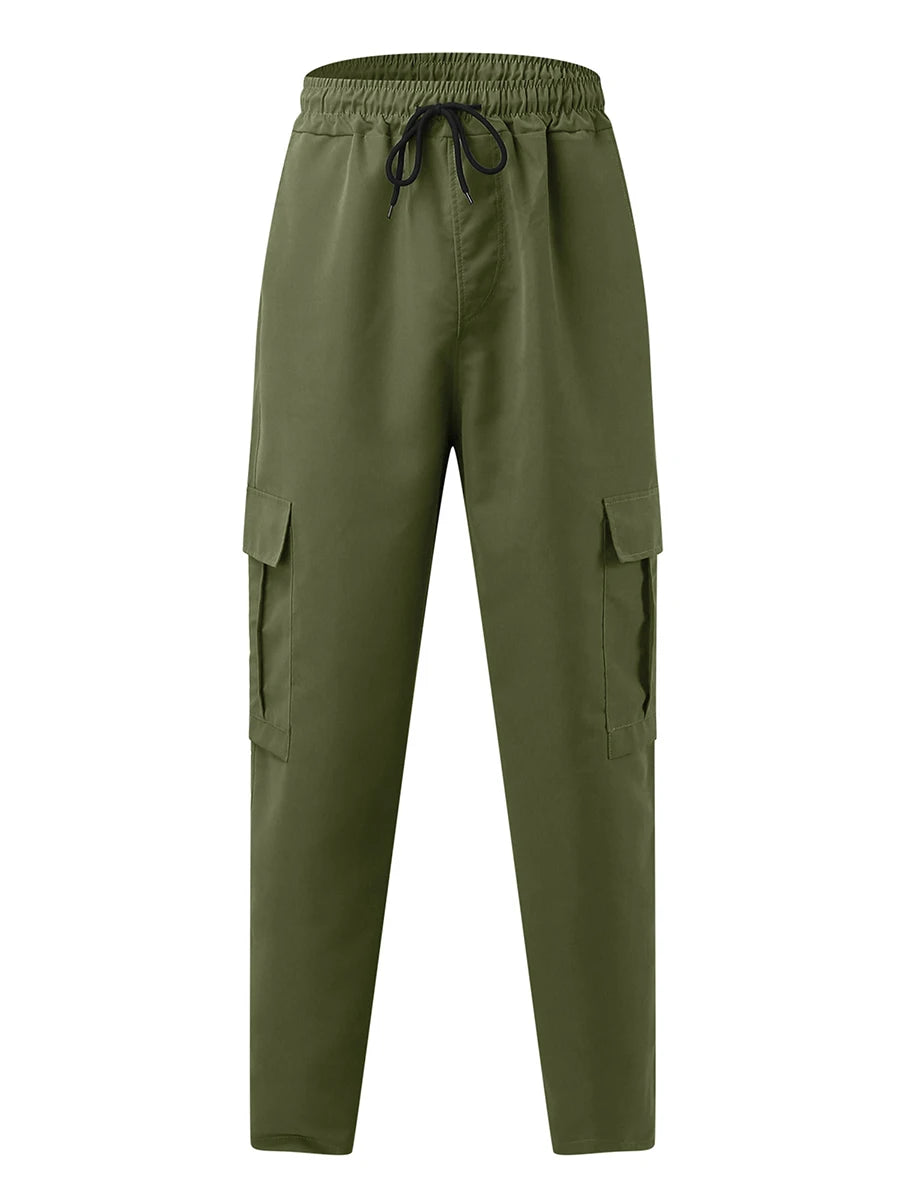 Men's Cargo Pants - Loose Fit Drawstring Waist Casual Workwear Trousers With Multi Pockets - ZOOMNSTORE