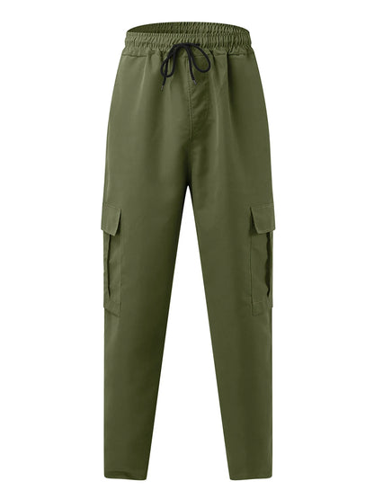 Men's Cargo Pants - Loose Fit Drawstring Waist Casual Workwear Trousers With Multi Pockets - ZOOMNSTORE
