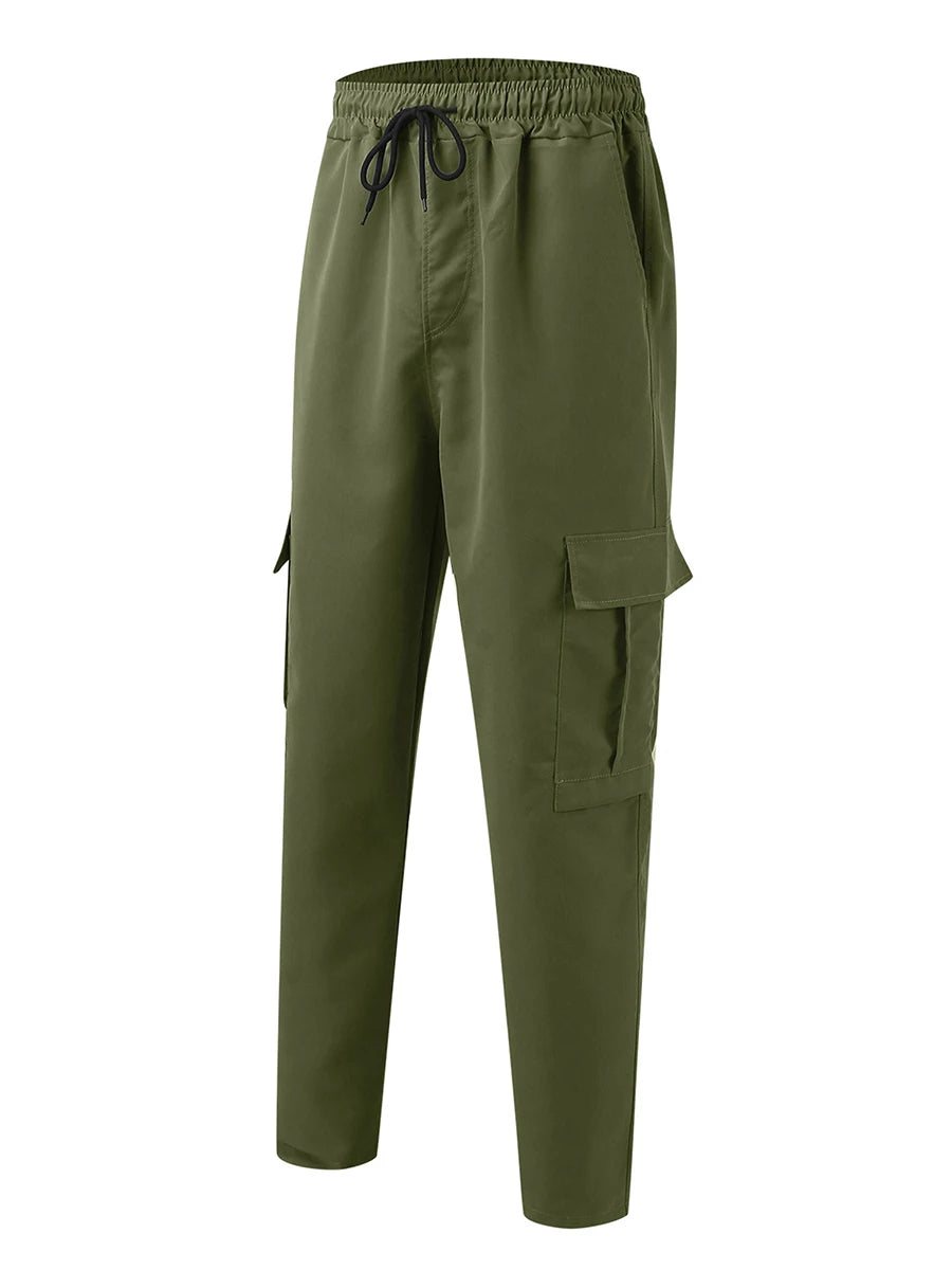 Men's Cargo Pants - Loose Fit Drawstring Waist Casual Workwear Trousers With Multi Pockets - ZOOMNSTORE