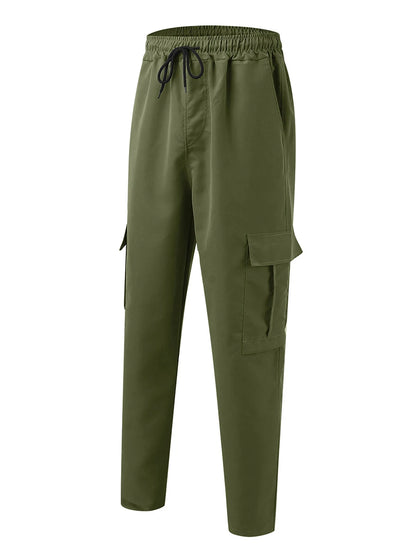 Men's Cargo Pants - Loose Fit Drawstring Waist Casual Workwear Trousers With Multi Pockets - ZOOMNSTORE