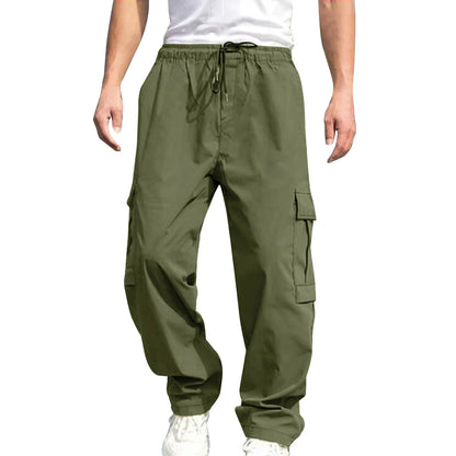 Men's Cargo Pants - Loose Fit Drawstring Waist Casual Workwear Trousers With Multi Pockets - ZOOMNSTORE
