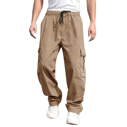 Men's Cargo Pants - Loose Fit Drawstring Waist Casual Workwear Trousers With Multi Pockets - ZOOMNSTORE