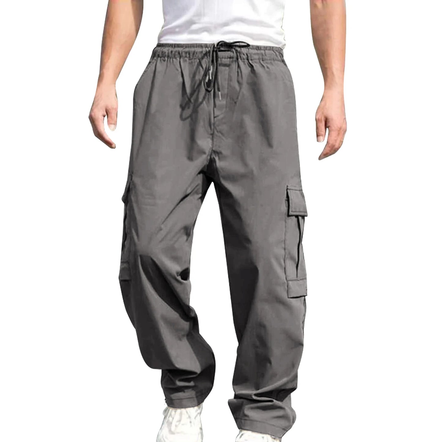 Men's Cargo Pants - Loose Fit Drawstring Waist Casual Workwear Trousers With Multi Pockets - ZOOMNSTORE