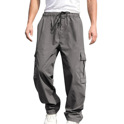 Men's Cargo Pants - Loose Fit Drawstring Waist Casual Workwear Trousers With Multi Pockets - ZOOMNSTORE