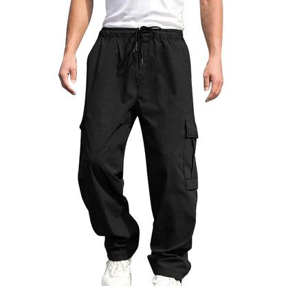 Men's Cargo Pants - Loose Fit Drawstring Waist Casual Workwear Trousers With Multi Pockets - ZOOMNSTORE
