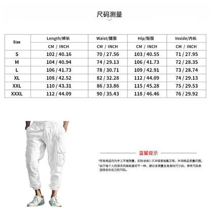 Men's Casual Cargo Pants - Cotton Linen Multi-Pocket Ankle-Length Trousers - ZOOMNSTORE
