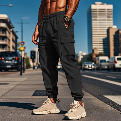 Men's Casual Cargo Pants - Cotton Linen Multi-Pocket Ankle-Length Trousers - ZOOMNSTORE