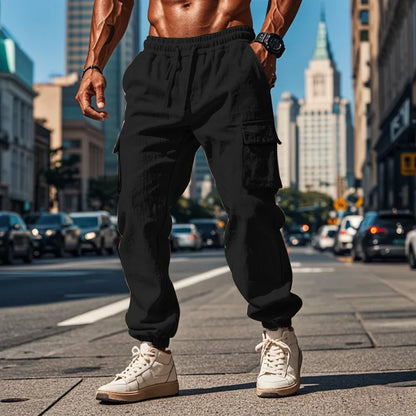 Men's Casual Cargo Pants - Cotton Linen Multi-Pocket Ankle-Length Trousers - ZOOMNSTORE