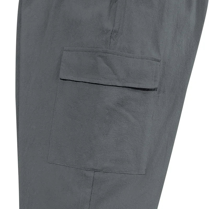 Men's Casual Cargo Pants - Cotton Linen Multi-Pocket Ankle-Length Trousers - ZOOMNSTORE