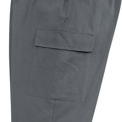 Men's Casual Cargo Pants - Cotton Linen Multi-Pocket Ankle-Length Trousers - ZOOMNSTORE