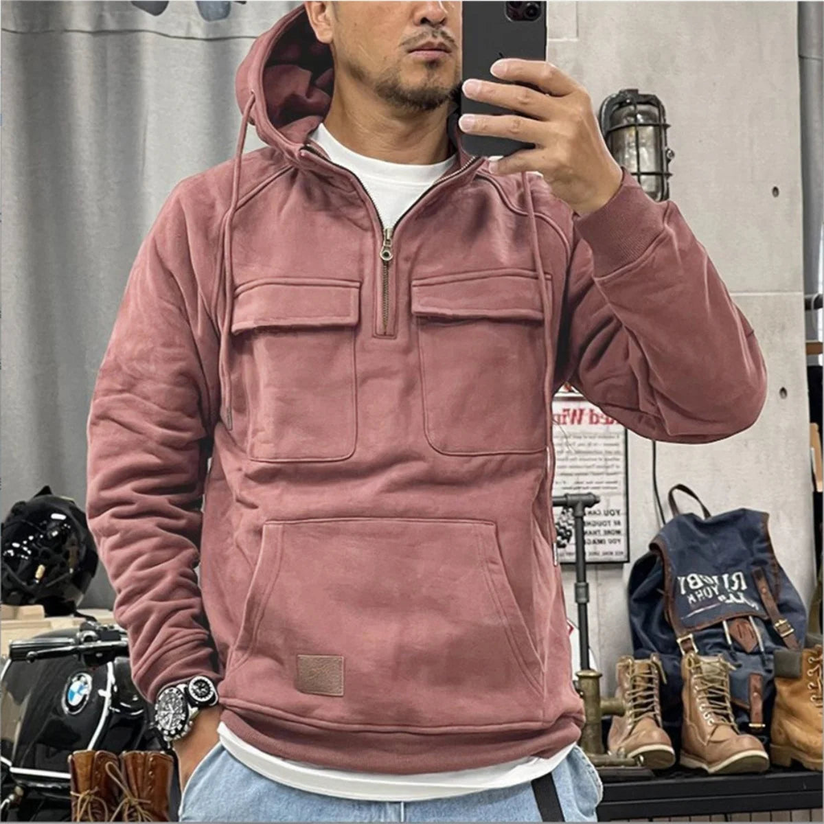 Men's Casual Hoodie - Polyester Hooded Sweatshirt With Multi-Pockets | Autumn Winter - ZOOMNSTORE
