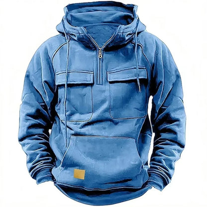 Men's Casual Hoodie - Polyester Hooded Sweatshirt With Multi-Pockets | Autumn Winter - ZOOMNSTORE