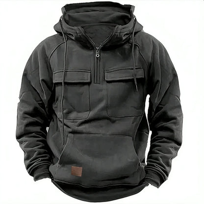 Men's Casual Hoodie - Polyester Hooded Sweatshirt With Multi-Pockets | Autumn Winter - ZOOMNSTORE
