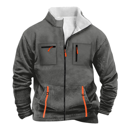 Men's Casual Jacket – Autumn Winter Multi-Pocket Zipper Front Polyester Outerwear - ZOOMNSTORE