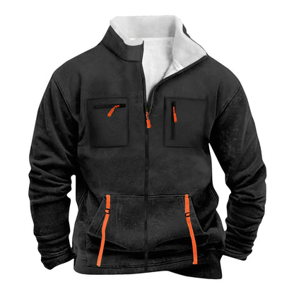 Men's Casual Jacket – Autumn Winter Multi-Pocket Zipper Front Polyester Outerwear - ZOOMNSTORE