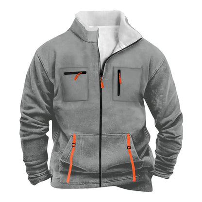 Men's Casual Jacket – Autumn Winter Multi-Pocket Zipper Front Polyester Outerwear - ZOOMNSTORE