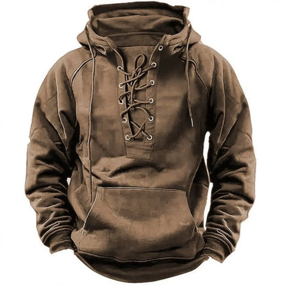 Men's Casual Jacket – Retro Lace-Up Outdoor Fleece Hoodie | Loose Fit Warm Coat - ZOOMNSTORE