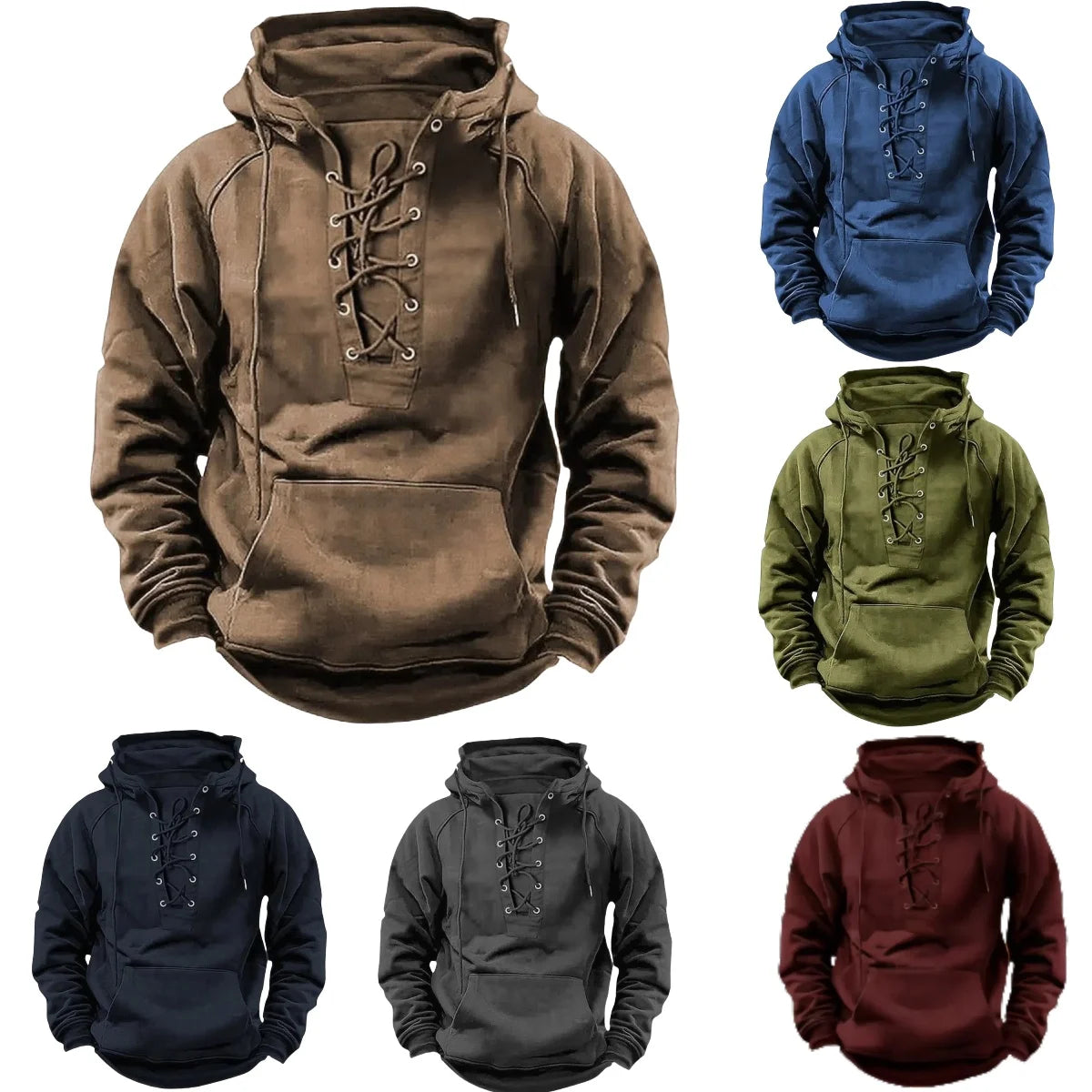 Men's Casual Jacket – Retro Lace-Up Outdoor Fleece Hoodie | Loose Fit Warm Coat - ZOOMNSTORE
