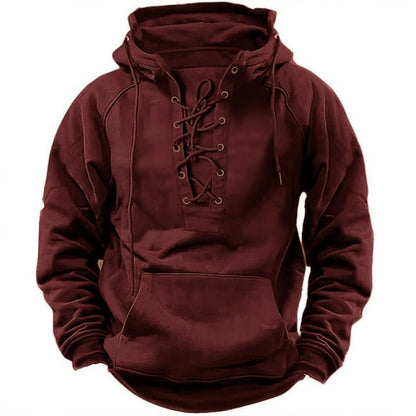 Men's Casual Jacket – Retro Lace-Up Outdoor Fleece Hoodie | Loose Fit Warm Coat - ZOOMNSTORE