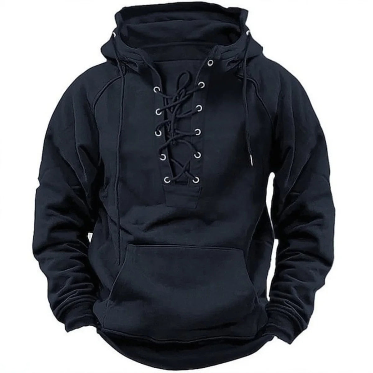 Men's Casual Jacket – Retro Lace-Up Outdoor Fleece Hoodie | Loose Fit Warm Coat - ZOOMNSTORE