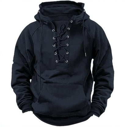 Men's Casual Jacket – Retro Lace-Up Outdoor Fleece Hoodie | Loose Fit Warm Coat - ZOOMNSTORE